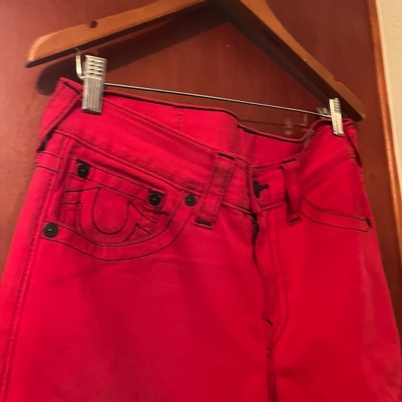 True Religion Red Mens Motto Denim Jeans Sz 32 Red Straight Leg - Picture 5 of 13